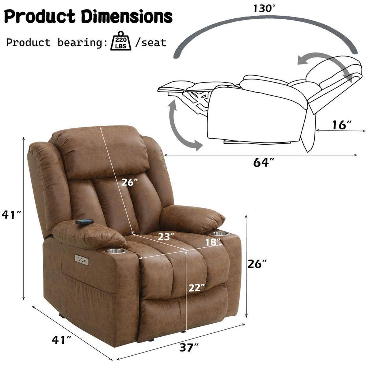 LV02997 Omarion Power Recliner with Lift and Heating and Massage