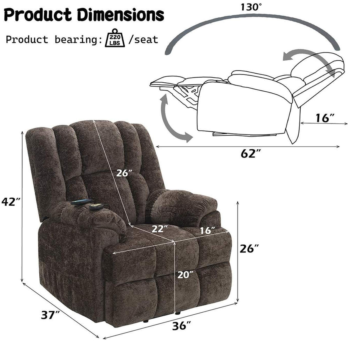 LV02998A Pacay Power Recliner with Lift, Heating and Massage