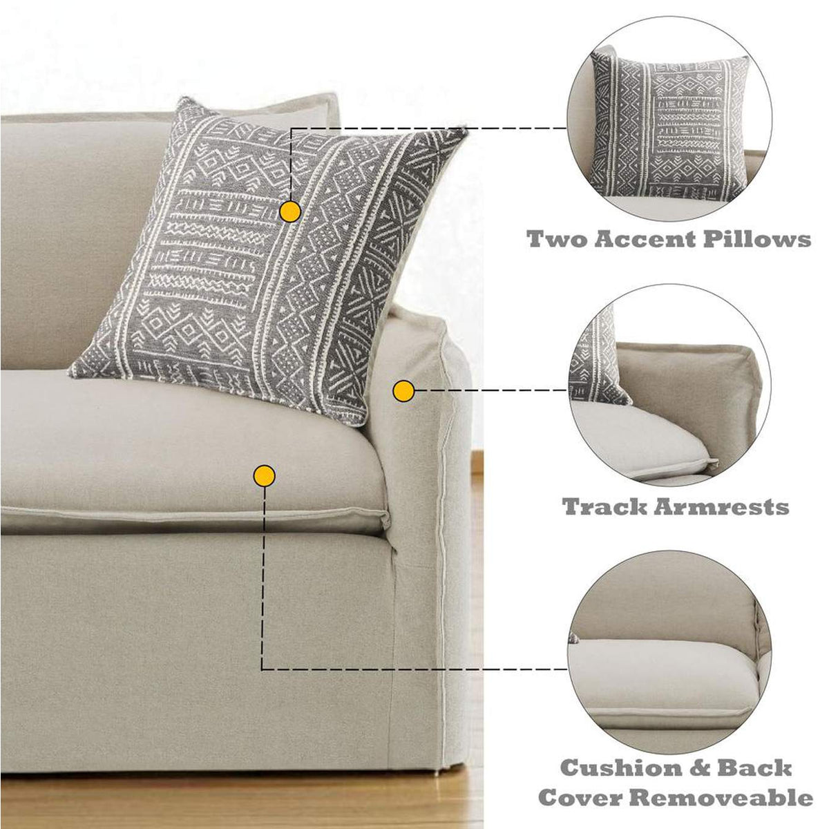 LV03080 Upendo Sofa with 2 Pillows