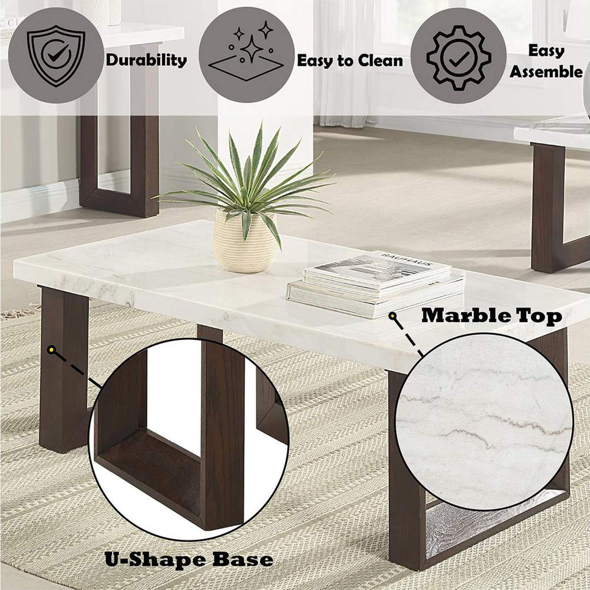 LV03205 Edwyn Coffee Table with Marble Top