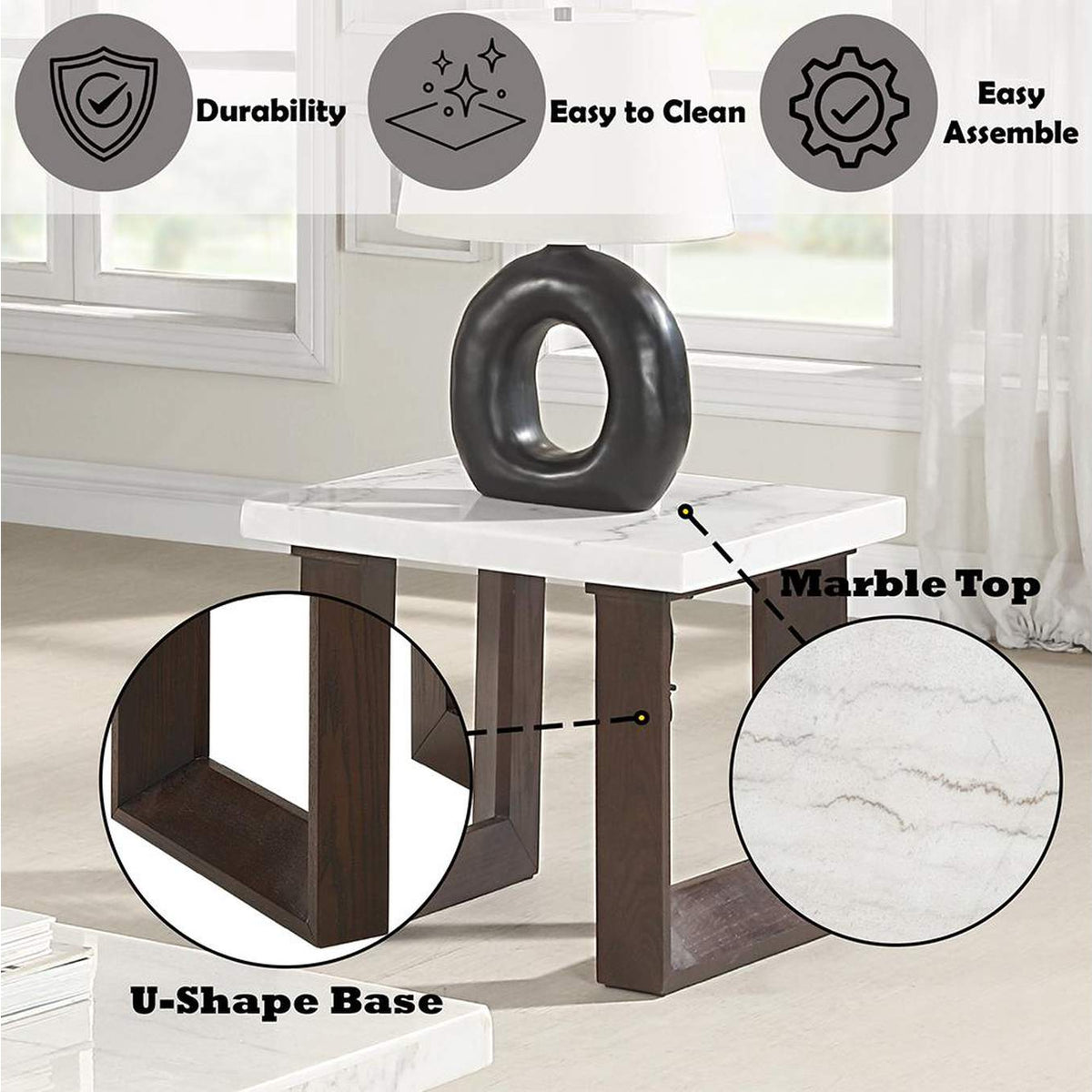 LV03206 Edwyn End Table with Marble Top