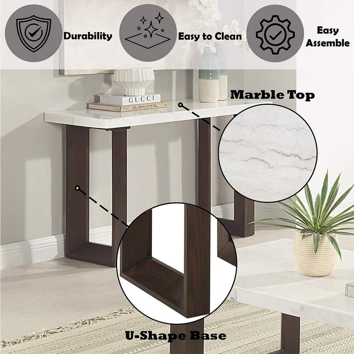 LV03207 Edwyn Sofa Table with Marble Top