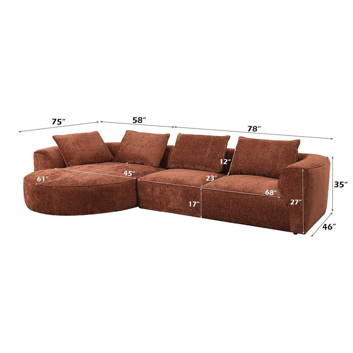 LV03240 Aceso Sectional Sofa with 4 Pillows