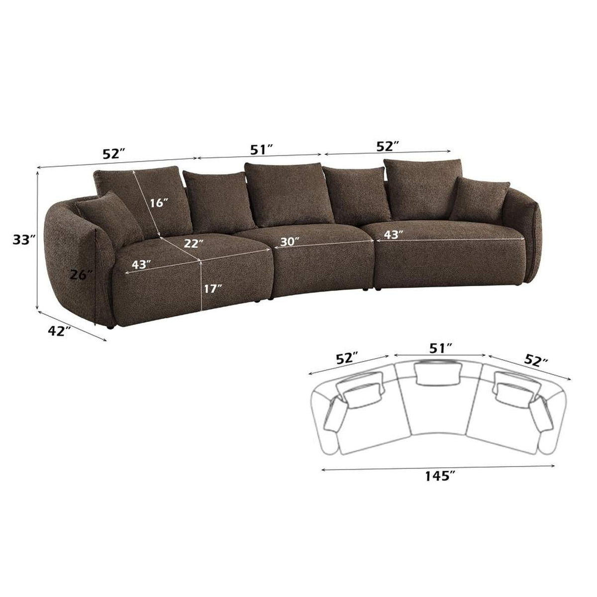 LV03250 Bash Sofa with 7 Pillows