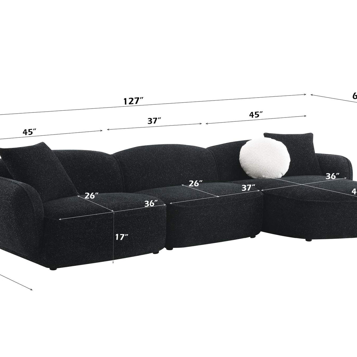 LV03525 Lucifer Sectional Sofa with 3 Pillows