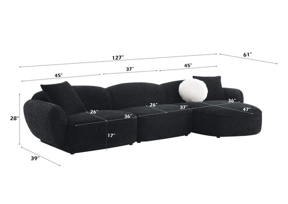 LV03525 Lucifer Sectional Sofa with 3 Pillows