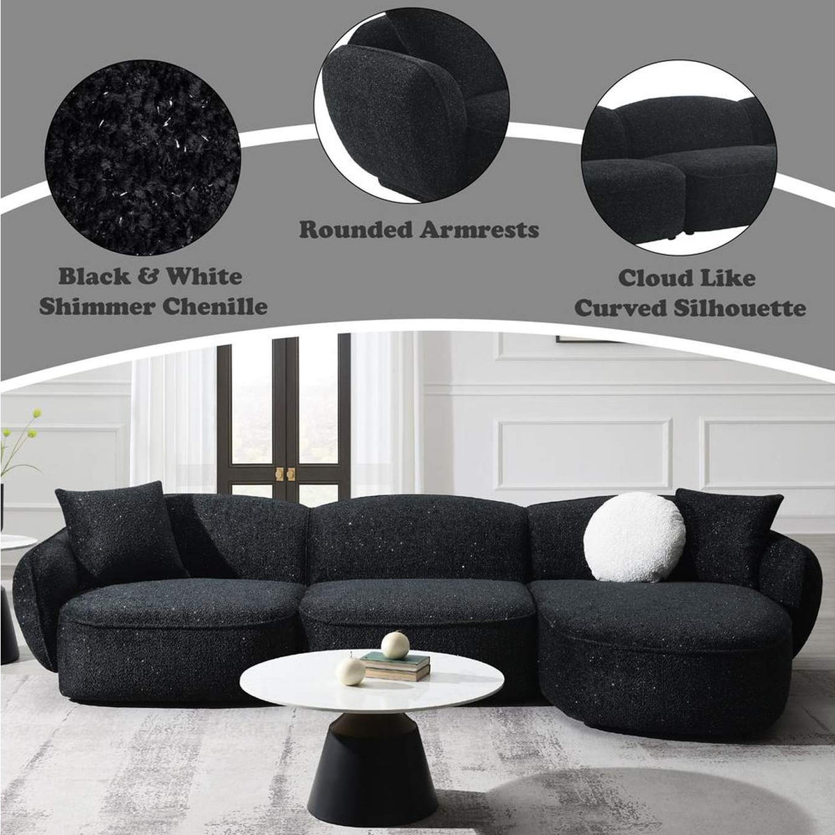 LV03525 Lucifer Sectional Sofa with 3 Pillows