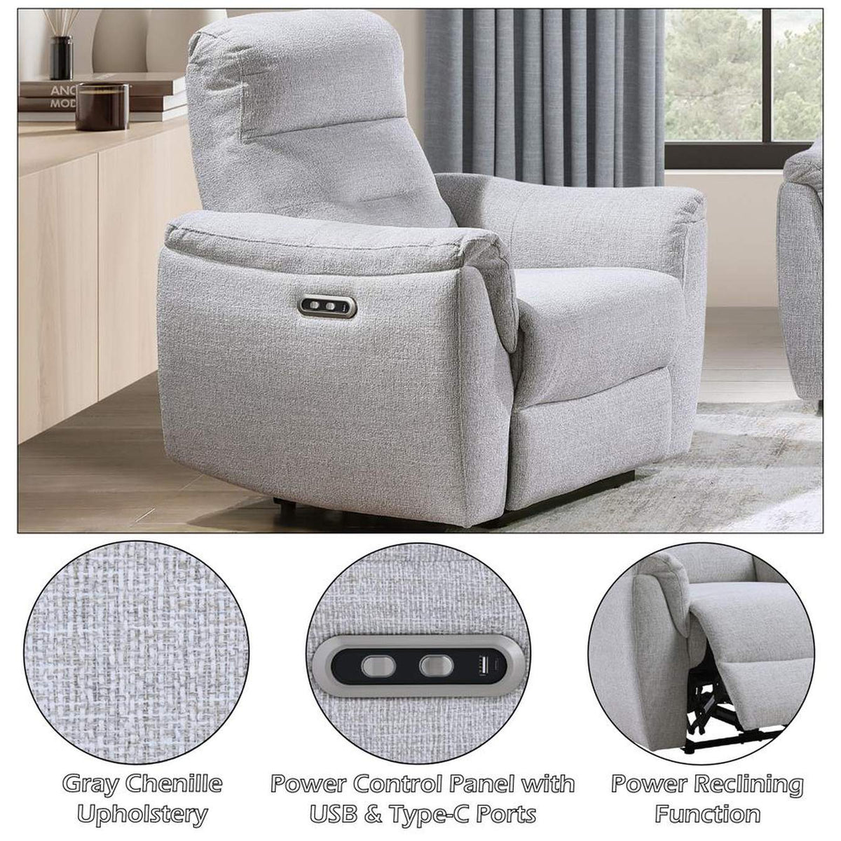 LV03587 Eastre Power Motion Recliner with USB Port
