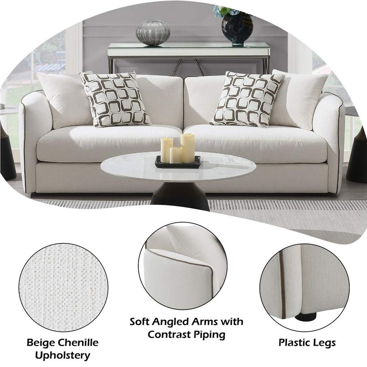 LV03605 Yolanda Sofa with 4 Pillows