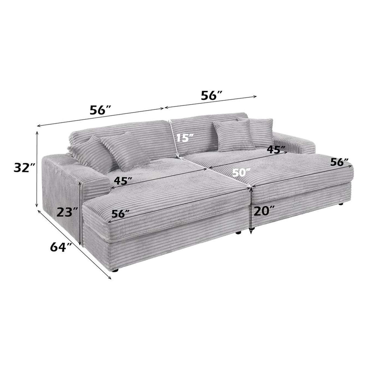 LV03680 Hilde Sectional Sofa with 4 Pillows