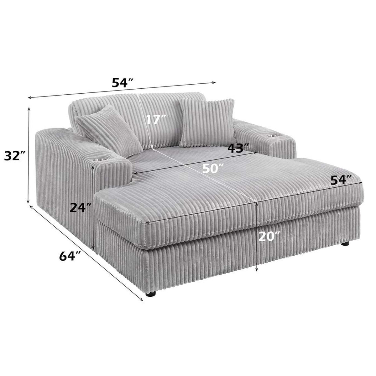 LV03681 Hilde Chaise with 2 Pillows