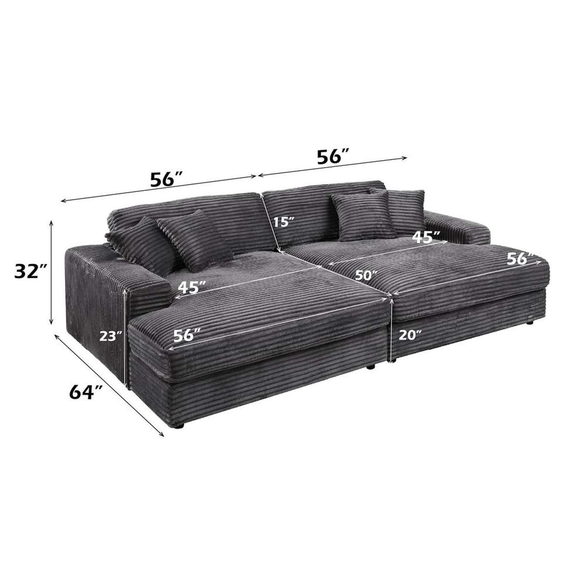 LV03690 Hilde Chaise with 2 Pillows