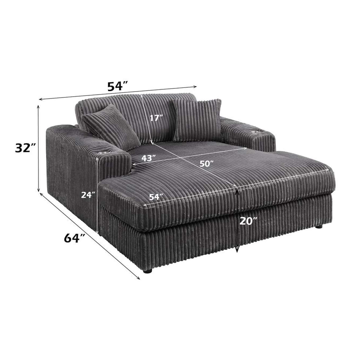 LV03691 Hilde Chaise with 2 Pillows
