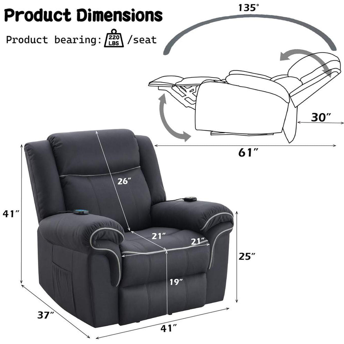 LV04274 Domana Power Recliner with Lift and Heating and Massage