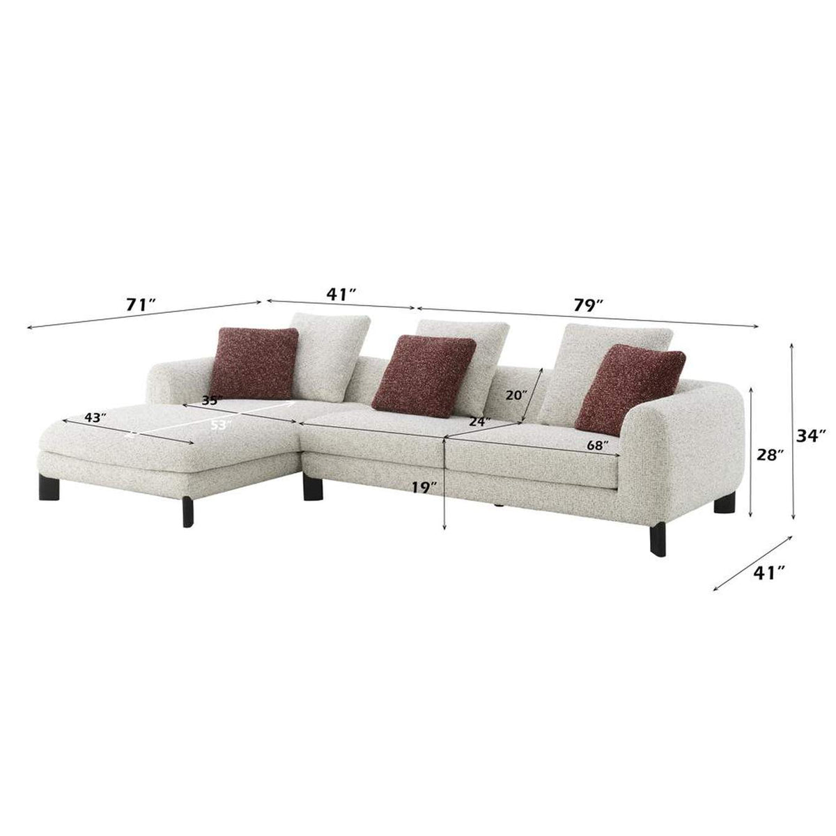 LV04280 Mardi Sectional Sofa with 6 Pillows