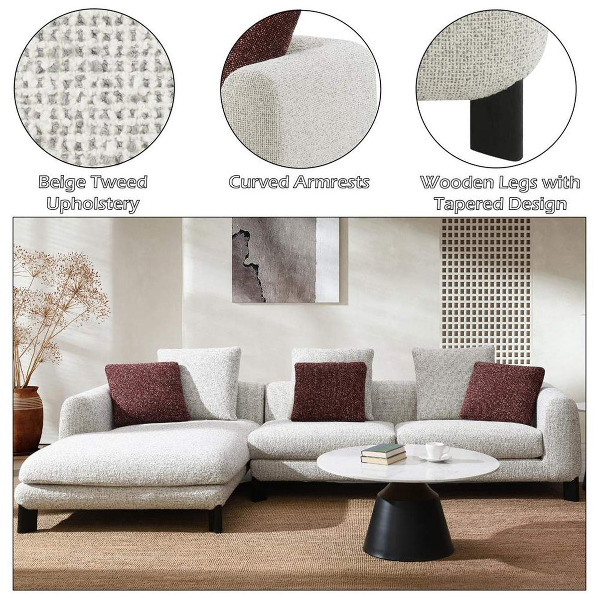 LV04280 Mardi Sectional Sofa with 6 Pillows