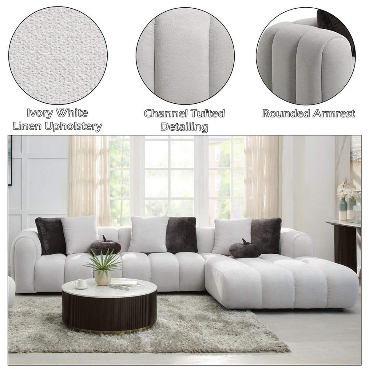 LV04320 Manilla Sectional Sofa with 8 Pillows