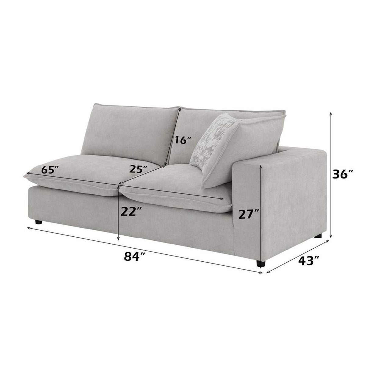 LV04411 Marisa Modular Right Facing Loveseat with 2 Pillows