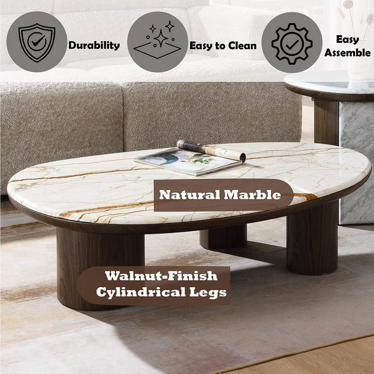 LV04565 Haidar Coffee Table with Natural Marble