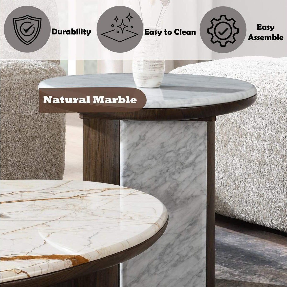 LV04566 Haidar End Table with Natural Marble