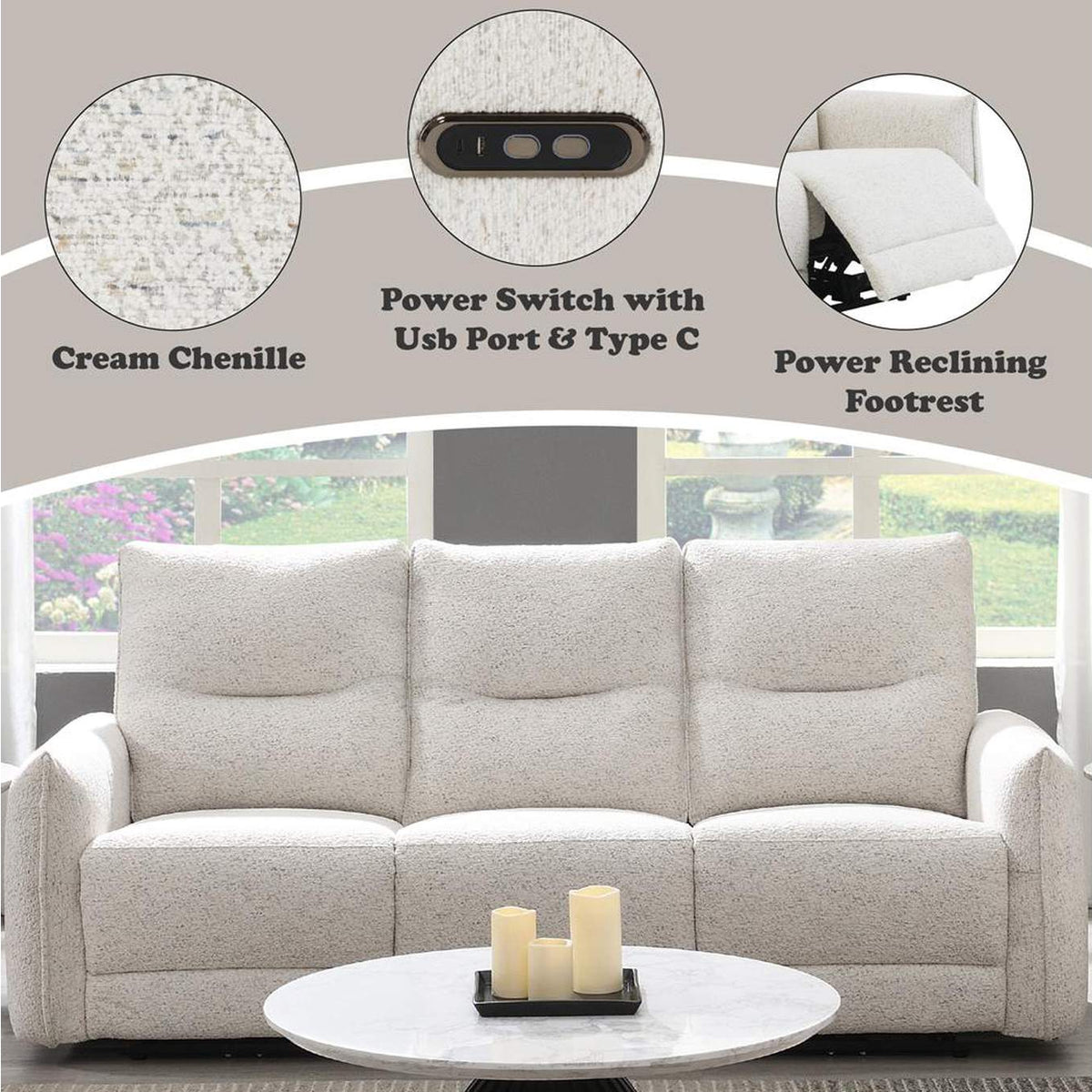 LV04780 Lalisa Power Motion Sofa with USB Port