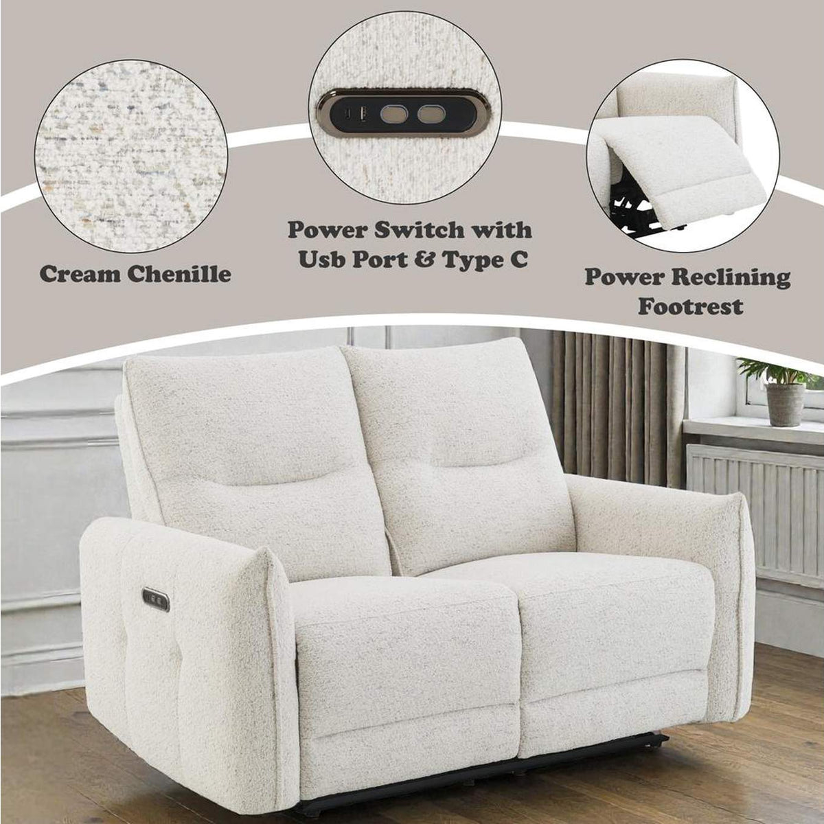 LV04781 Lalisa Power Motion Loveseat with USB Port