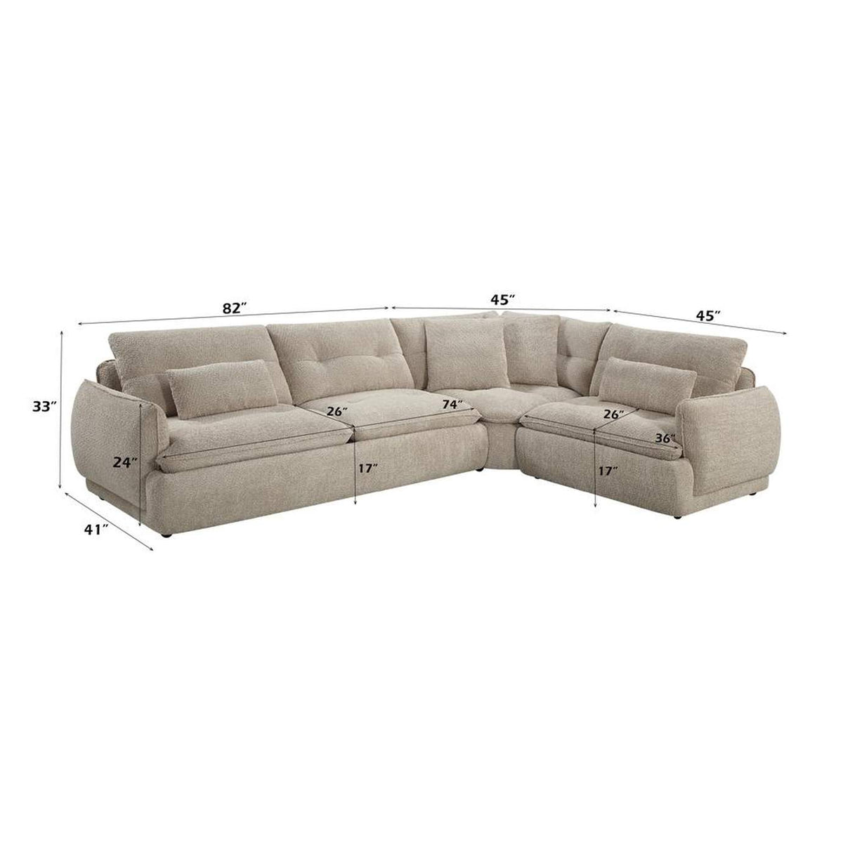 LV04840 Jonina Sectional Sofa with 4 Pillows