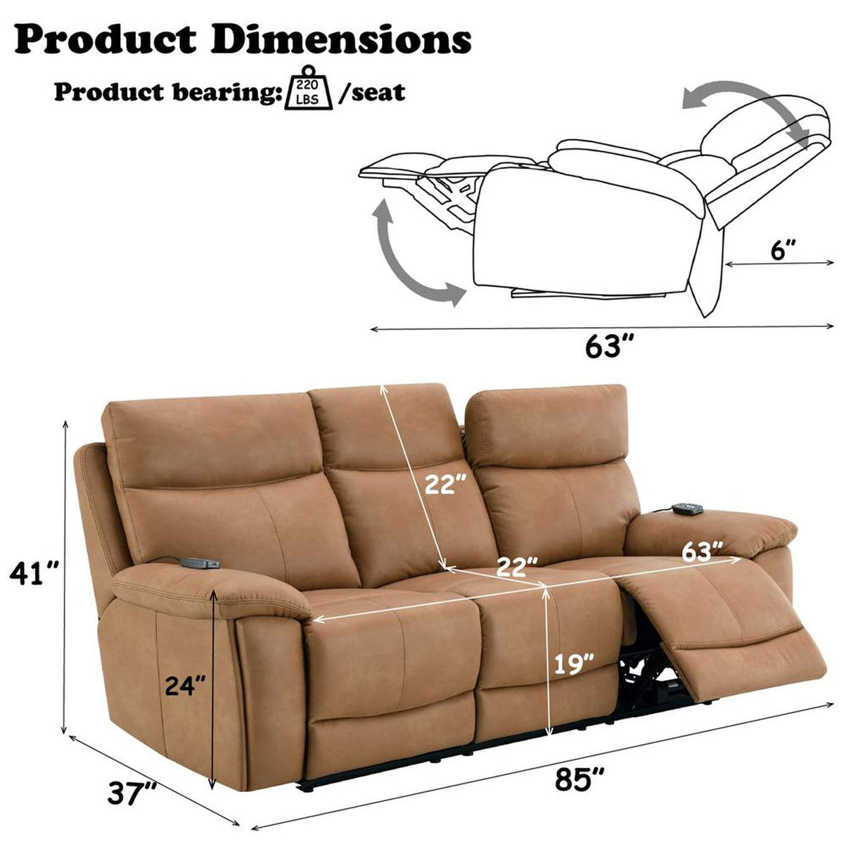 LV05870 Chavis Power Motion Sofa with USB and Power Headrest
