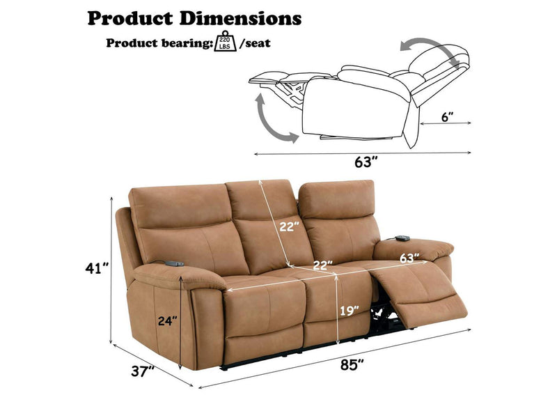 LV05870 Chavis Power Motion Sofa with USB and Power Headrest