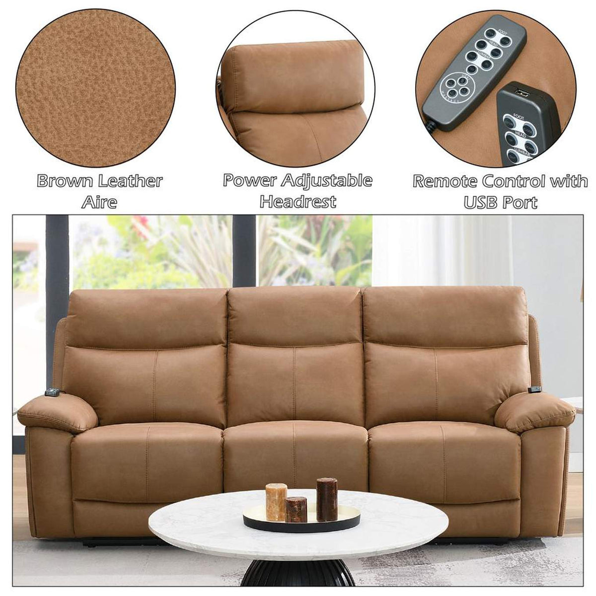 LV05870 Chavis Power Motion Sofa with USB and Power Headrest