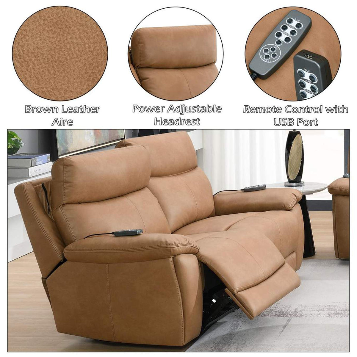 LV05871 Chavis Power Motion Loveseat with USB and Power Headrest