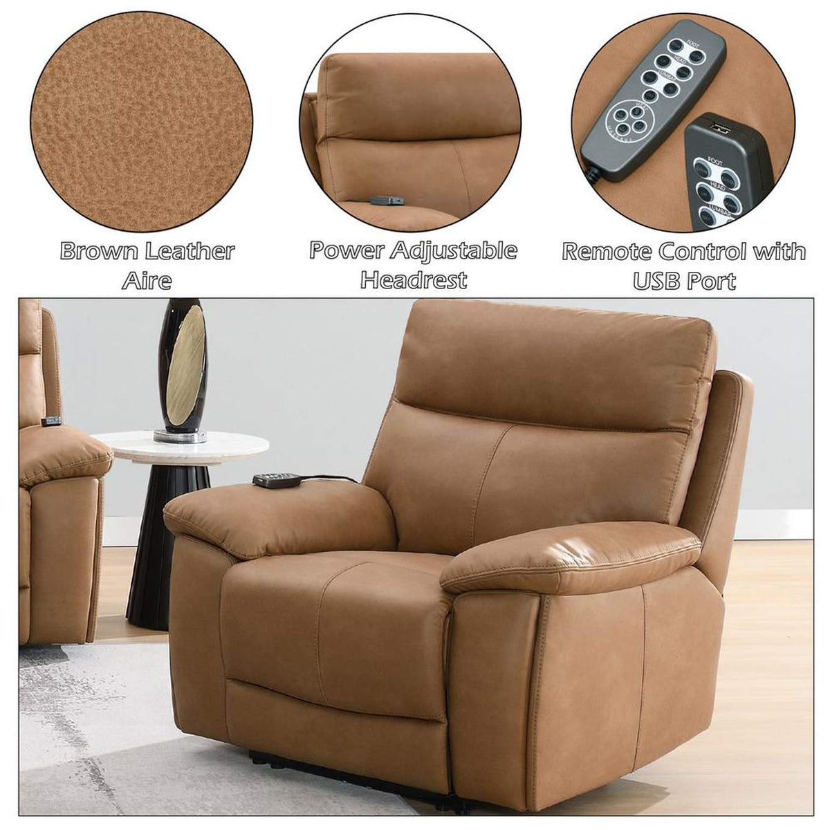 LV05872 Chavis Power Motion Recliner with USB and Power Headrest