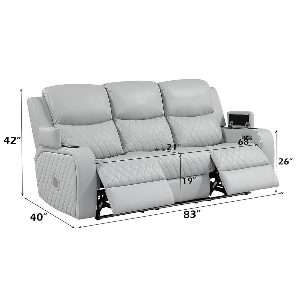 LV05900 Elonzo Power Motion Sofa with Led, Power Headrest and Speaker