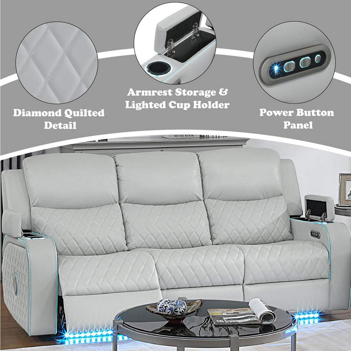 LV05900 Elonzo Power Motion Sofa with Led, Power Headrest and Speaker