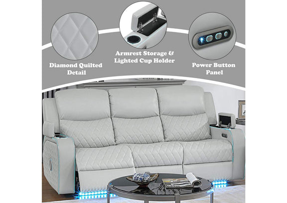 LV05900 Elonzo Power Motion Sofa with Led, Power Headrest and Speaker
