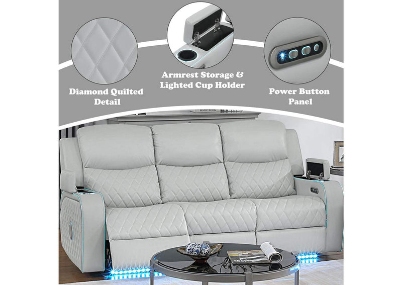 LV05900 Elonzo Power Motion Sofa with Led, Power Headrest and Speaker