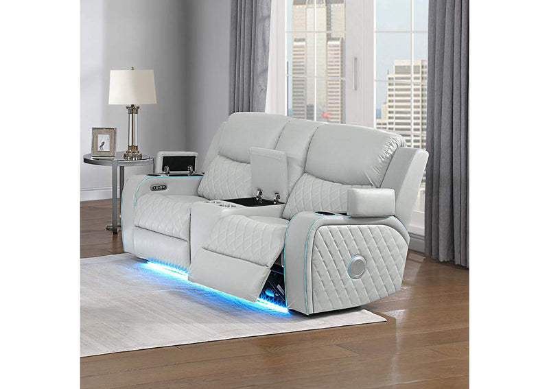 LV05901 Elonzo Power Motion Loveseat with Console, Led, Power Headrest and Speaker