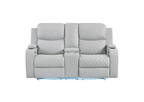 LV05901 Elonzo Power Motion Loveseat with Console, Led, Power Headrest and Speaker