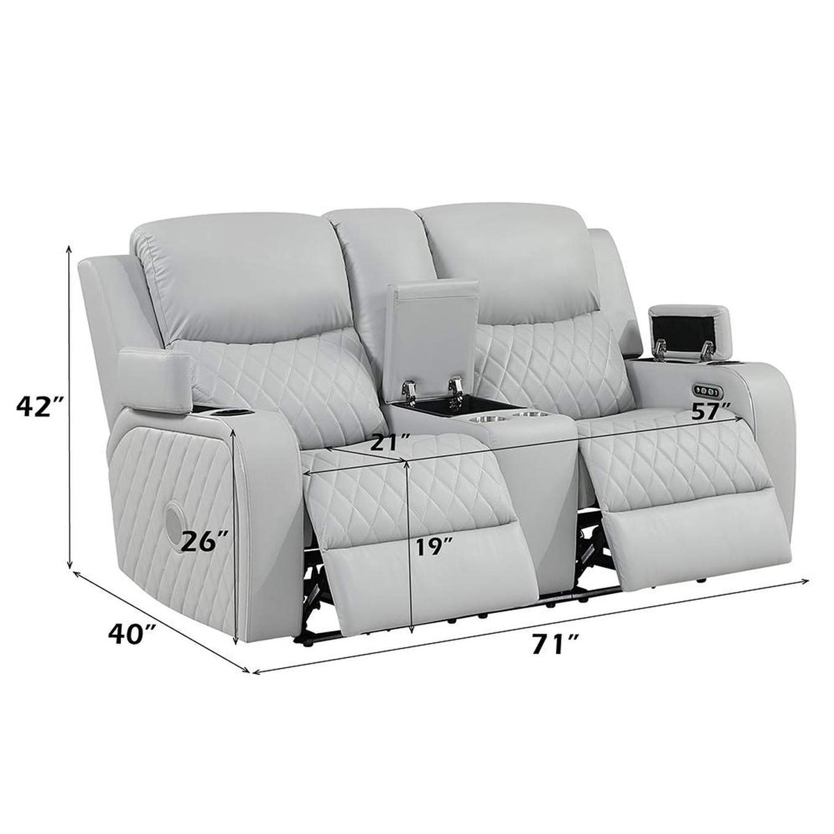 LV05901 Elonzo Power Motion Loveseat with Console, Led, Power Headrest and Speaker