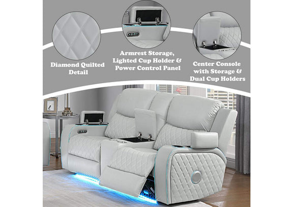 LV05901 Elonzo Power Motion Loveseat with Console, Led, Power Headrest and Speaker