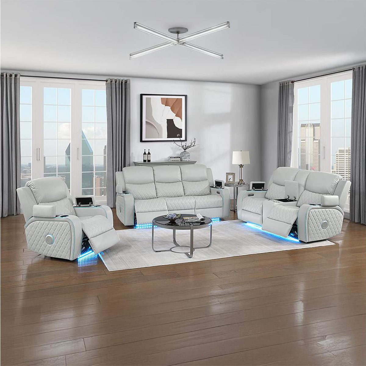 LV05901 Elonzo Power Motion Loveseat with Console, Led, Power Headrest and Speaker