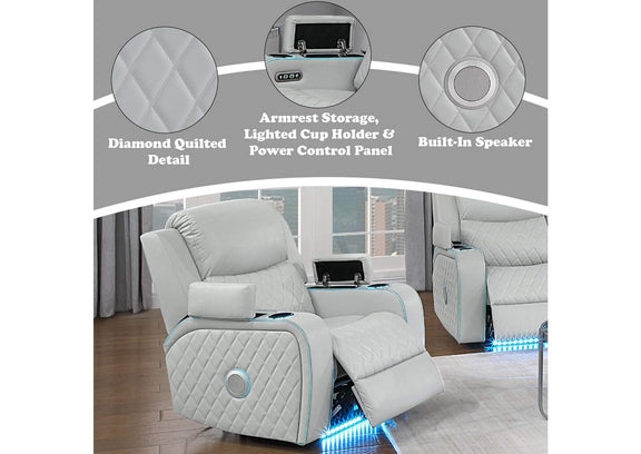 LV05902 Elonzo Power Motion Recliner W with Led, Power Headrest and Speaker