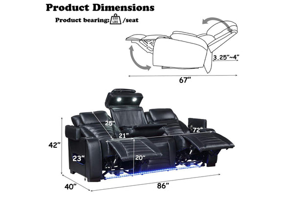 LV06080 Ephron Power Motion Sofa with Dropdown Table, Wireless Charging, Reading Light, Power Headrests and Led
