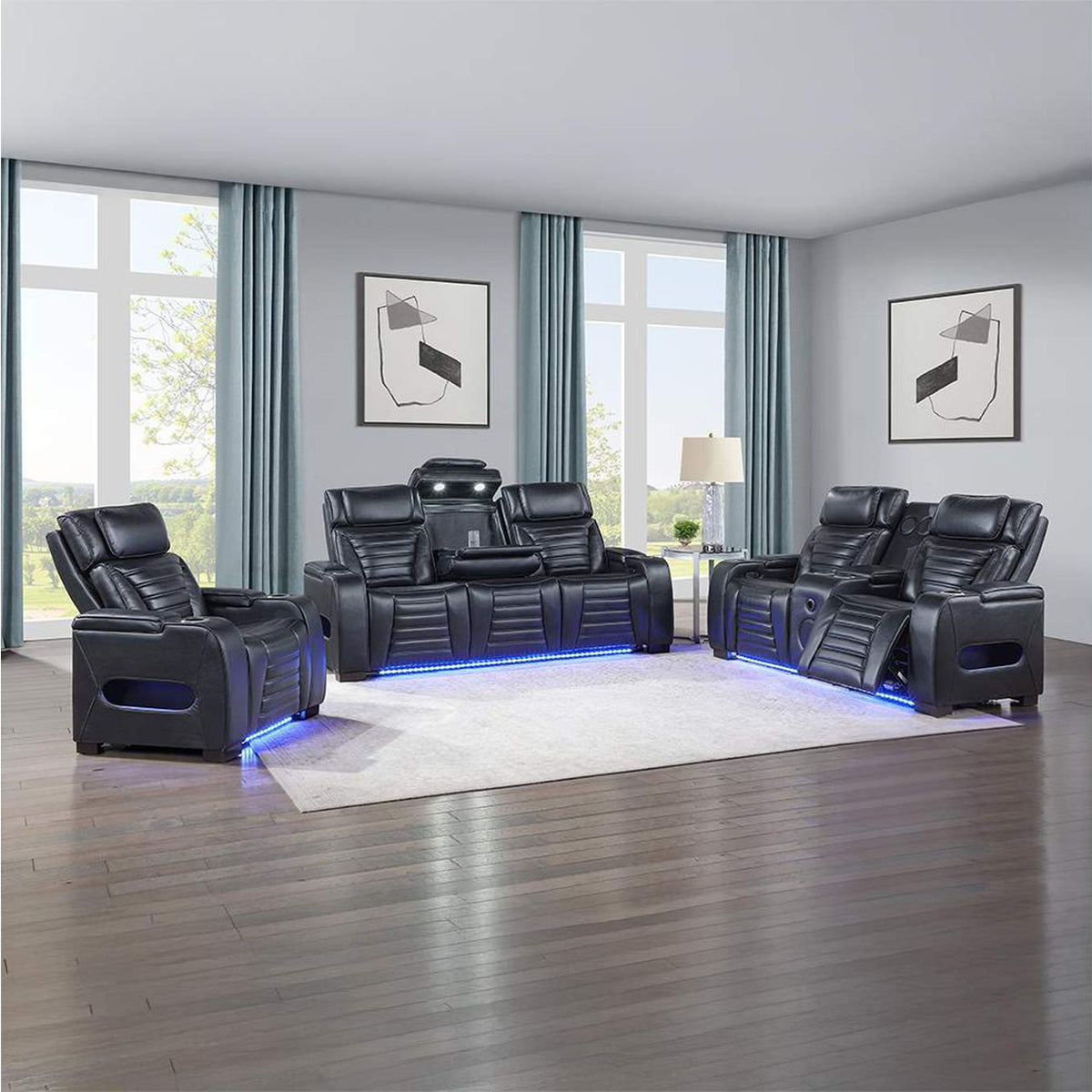 LV06080 Ephron Power Motion Sofa with Dropdown Table, Wireless Charging, Reading Light, Power Headrests and Led