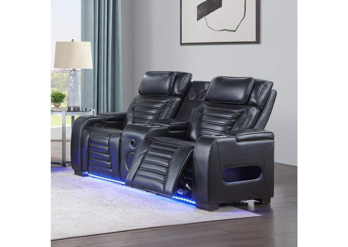 LV06081 Ephron Power Motion Loveseat with Console, Power Headrests, Led and Speakers