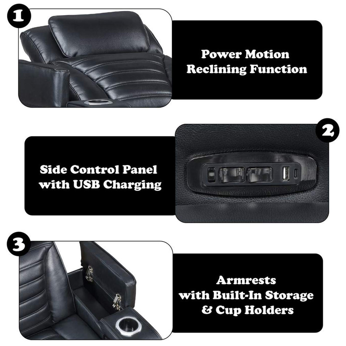 LV06082 Ephron Power Motion Recliner with Power Headrest and Led