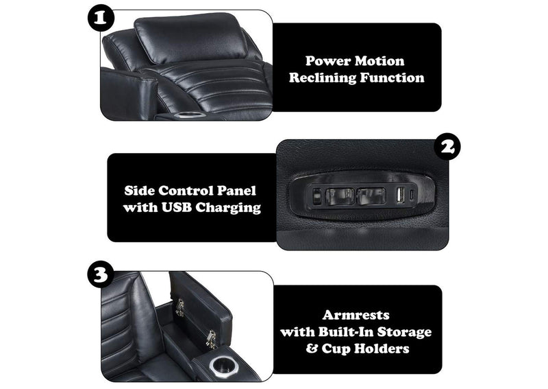 LV06082 Ephron Power Motion Recliner with Power Headrest and Led