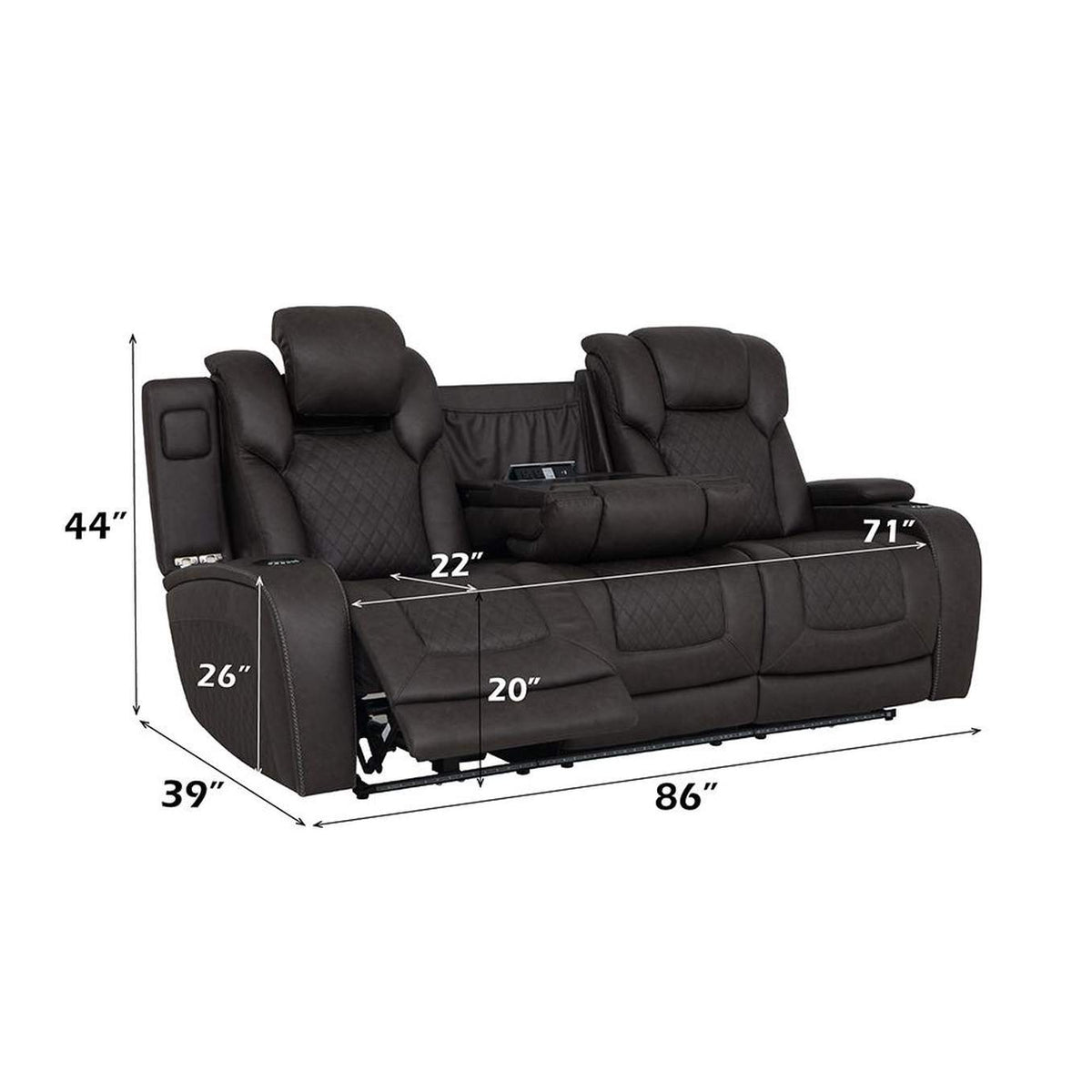 LV06220 Wendell Power Motion Sofa with Dropdown Table, Storage, USB and Led