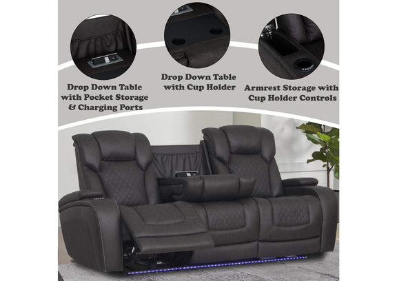 LV06220 Wendell Power Motion Sofa with Dropdown Table, Storage, USB and Led