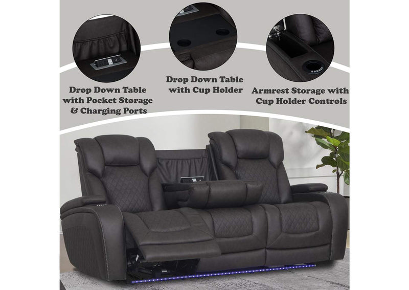 LV06220 Wendell Power Motion Sofa with Dropdown Table, Storage, USB and Led